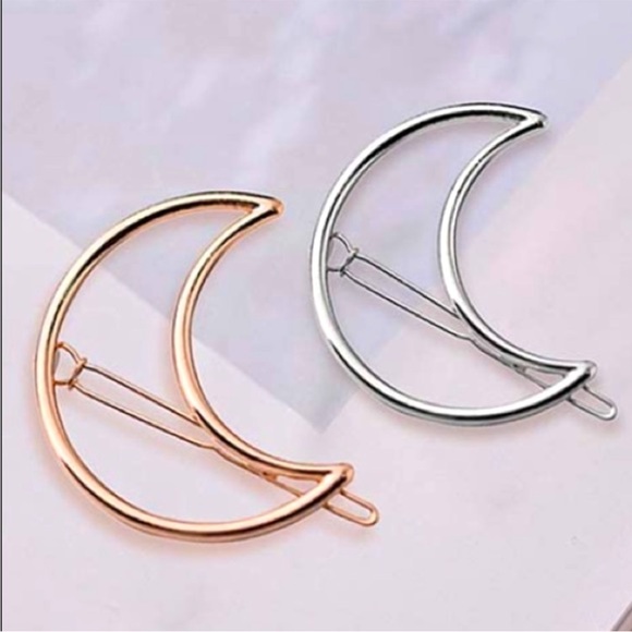 3 for $10 🛍️ NEW! Celestial Crescent Moon Hair Barrettes Gold & Silver 2 Pc Set - Picture 1 of 3